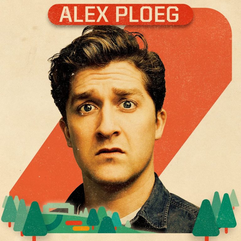 Portret van een man met een verraste uitdrukking, afgebeeld tegen een kleurrijke achtergrond met een naam en grafische elementen.