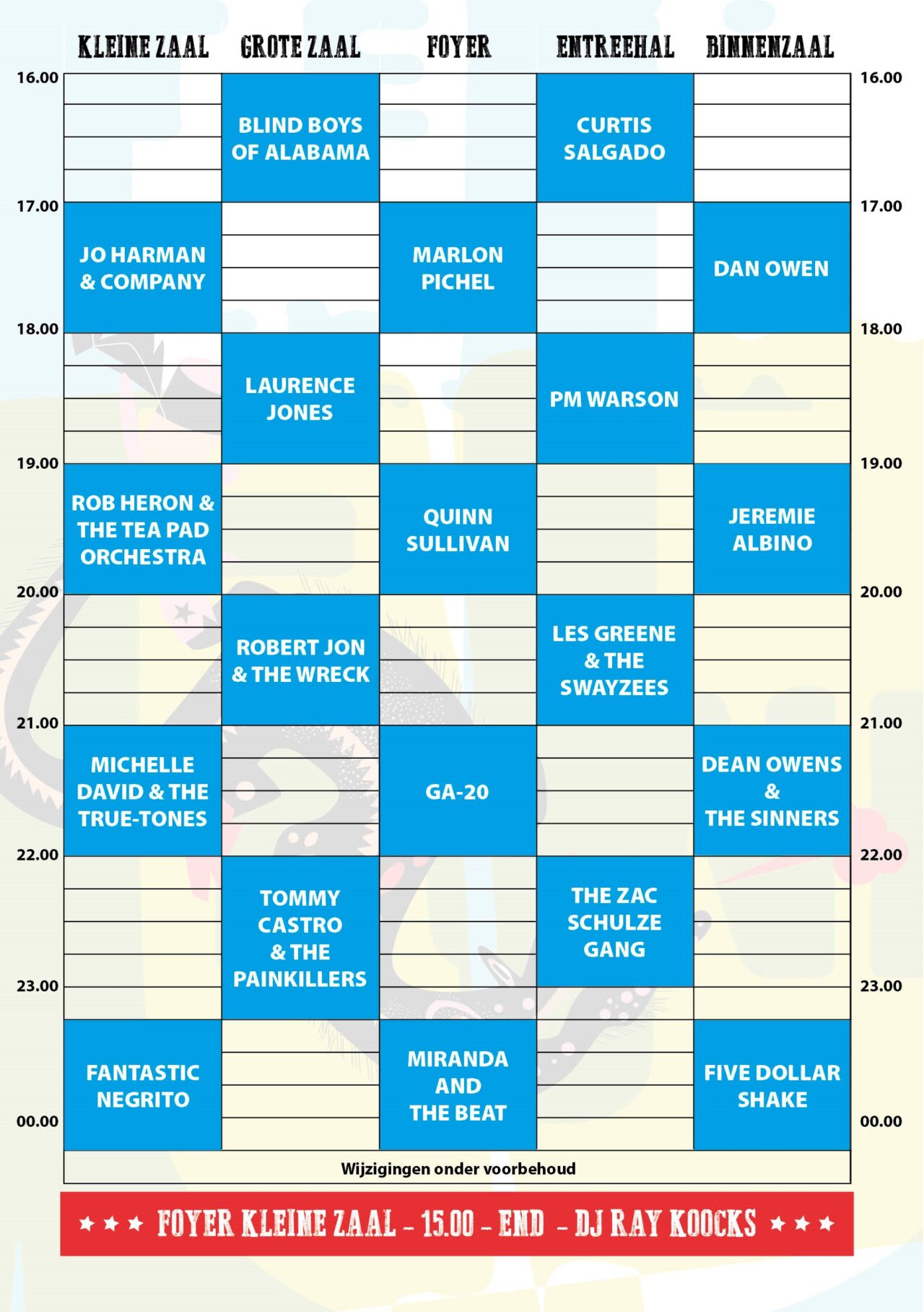 Een dambordpatroon van afwisselend blauwe en witte vierkante vakjes met korte tekst.