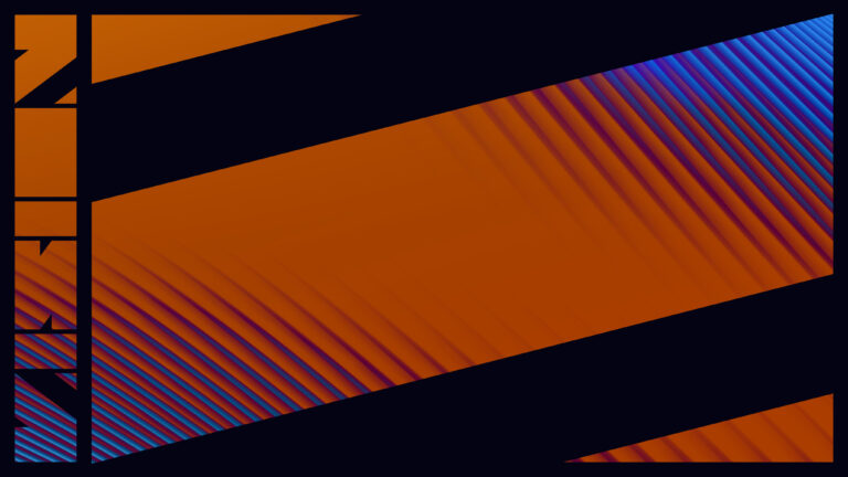 Abstracte achtergrond met diagonale lijnen in oranje, zwart en blauw.