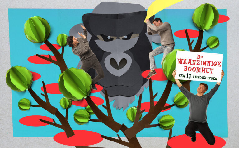 Afbeelding van de omslag De Boomhut met 13 verdiepingen met aap en boom op achtergrond