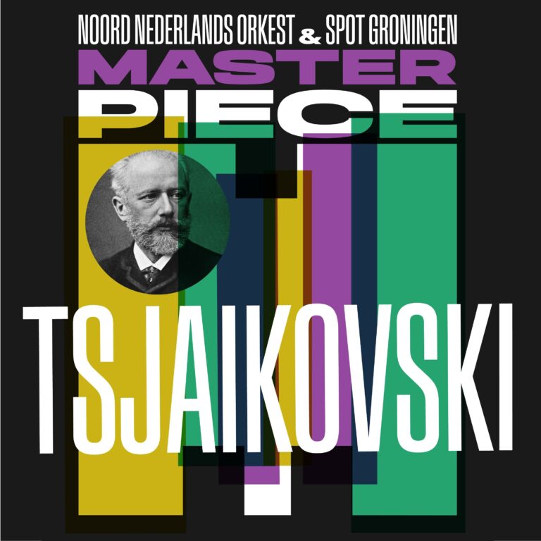grafische weergave van het masterpiece festival met de letters Masterpiece, foto van Tjaikoviski en zijn naam
