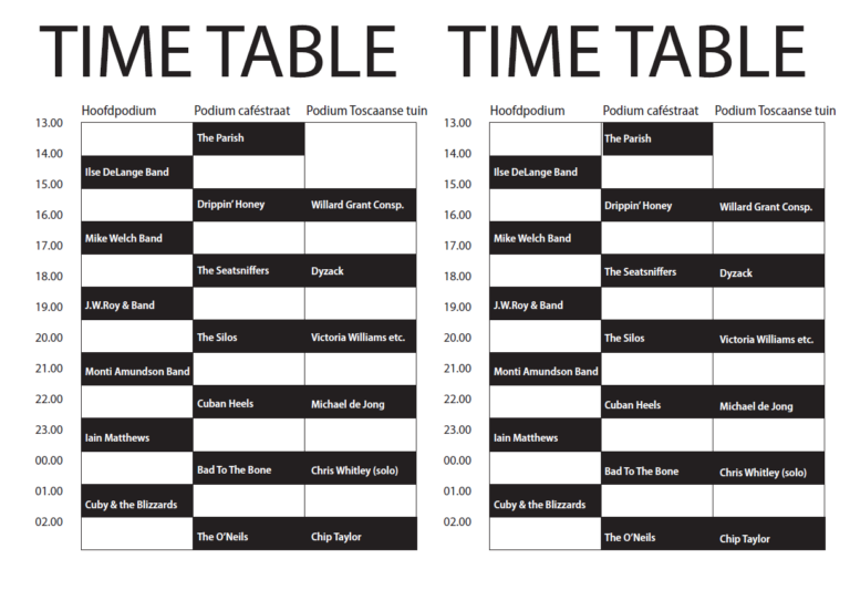 Timetable TakeRoot.