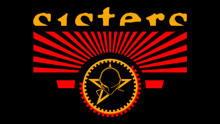 Een grafisch ontwerp waarop op een donkere achtergrond met felle kleuren een hoofd is verweven in een ster