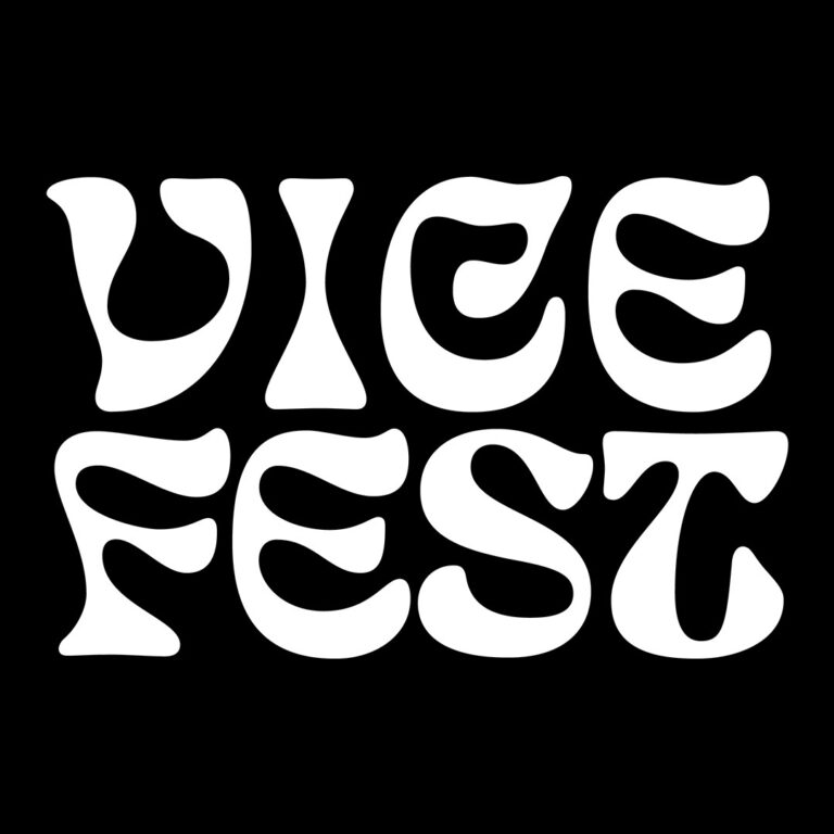 Logo van het Vice Fest in een speelse, funky typografie op een zwarte achtergrond.