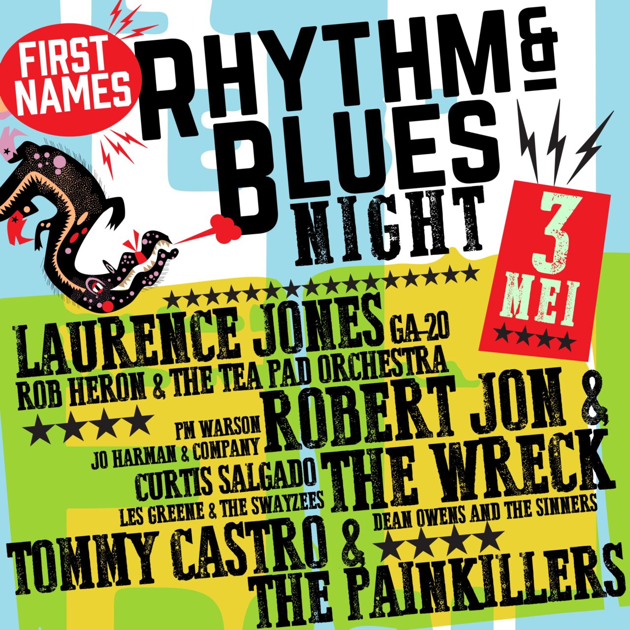 Kleurrijke poster vna het Rhythm & Blues Festival 2025
